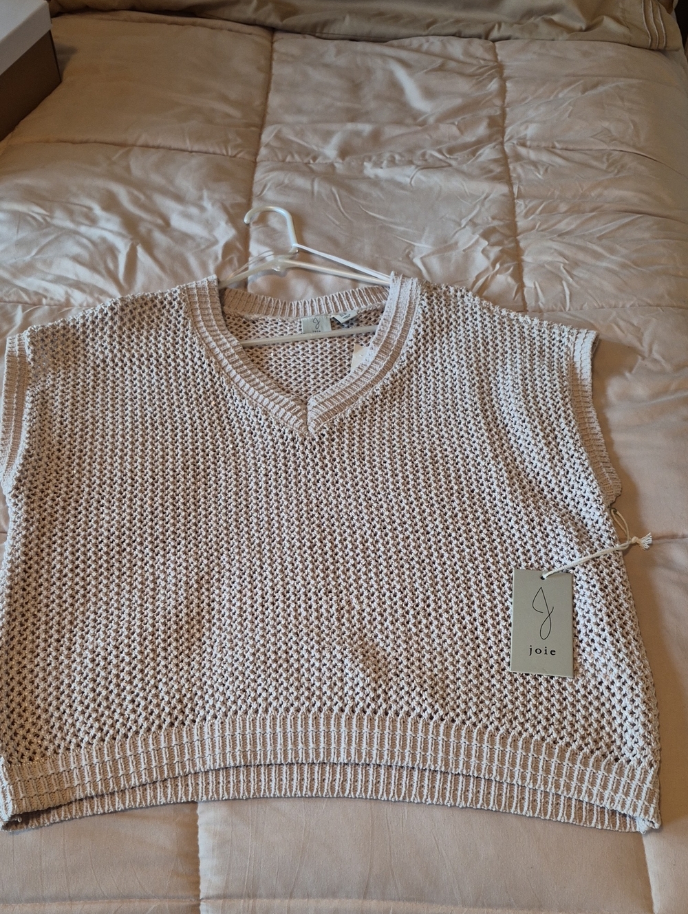 Joie Cream Open-Knit V-Neck Sleeveless Sweater Vest